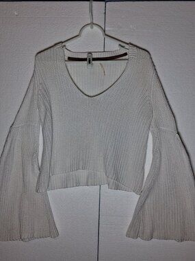 Free People White Damsel Bell Sleeve V-Neck Knit Sweater - Size xs